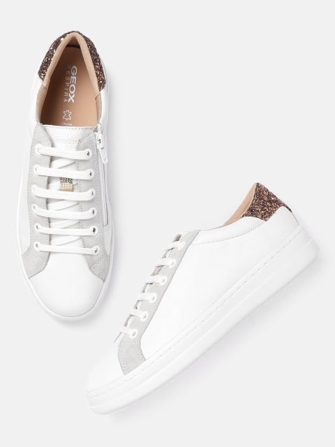 

Geox Women White Leather Sneakers with Glitter Detail