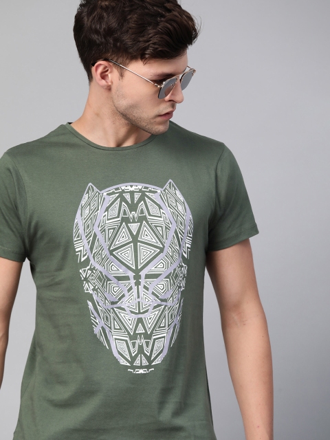 

Kook N Keech Marvel Men Olive Green & White Pure Cotton Iron Man Print T-shirt