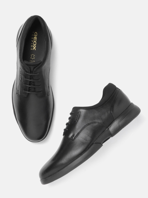 

Geox Men Black Solid Leather Semi-Formal Derbys