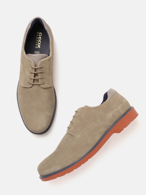 

Geox Men Taupe Solid Leather Derbys