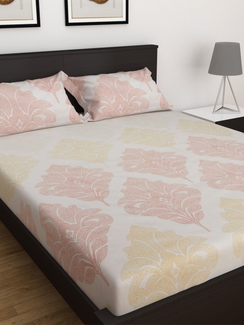 

Home Centre My Bedding Printed 154 TC 3-Piece King-Size Fitted Bedsheet Set, White