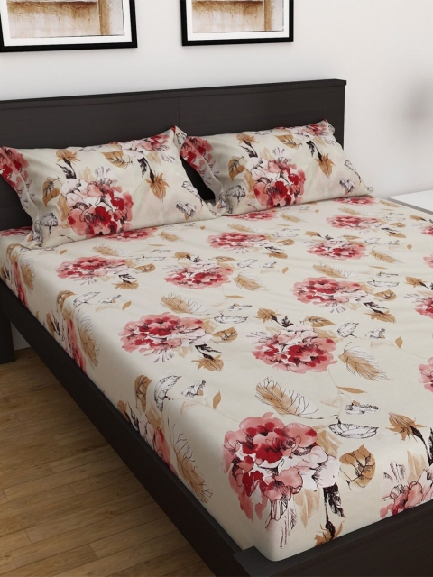 

Home Centre Off White & Red Floral 150 TC King Bedsheet with 2 Pillow Covers