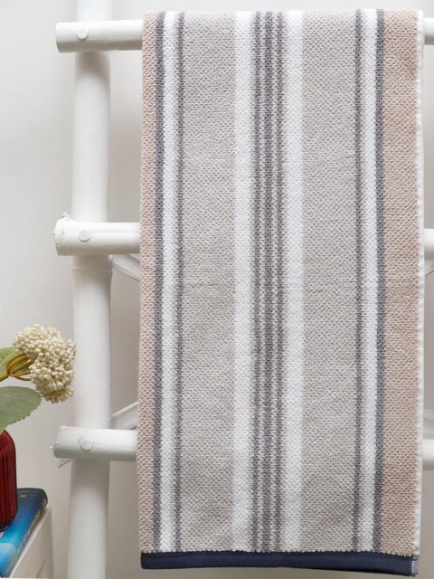 

AVI Living Beige Striped Textured Cotton 550 GSM Bath Towel
