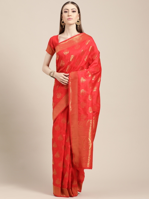 

SHUBHVASTRA Red & Golden Ethnic Motifs Zari Banarasi Saree