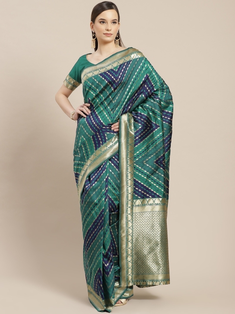 

SHUBHVASTRA Blue & Golden Ethnic Motifs Woven Design Banarasi Saree