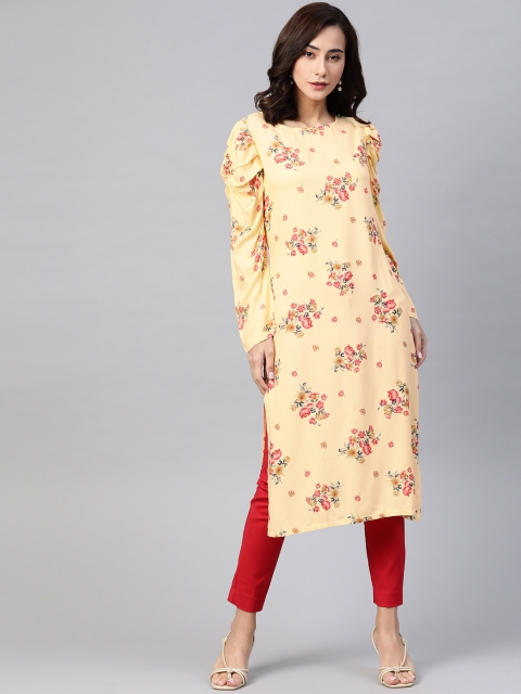 

Jompers Women Yellow & Red Floral Printed Floral Kurta