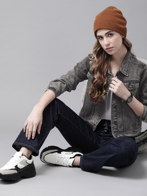 

Roadster Women Grey Washed Pure Cotton Denim Jacket
