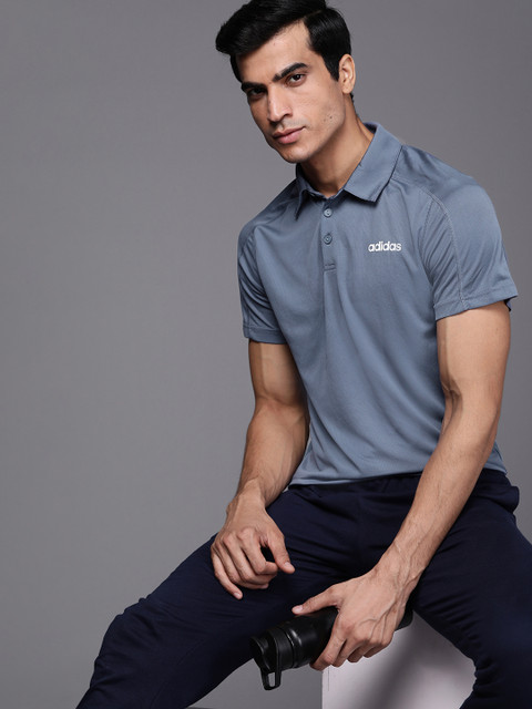 

ADIDAS Men Blue D2M CCool Solid Polo Training T-shirt