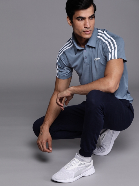 

ADIDAS Men Blue Designed2Move 3-Stripes Polo Collar Training T-shirt
