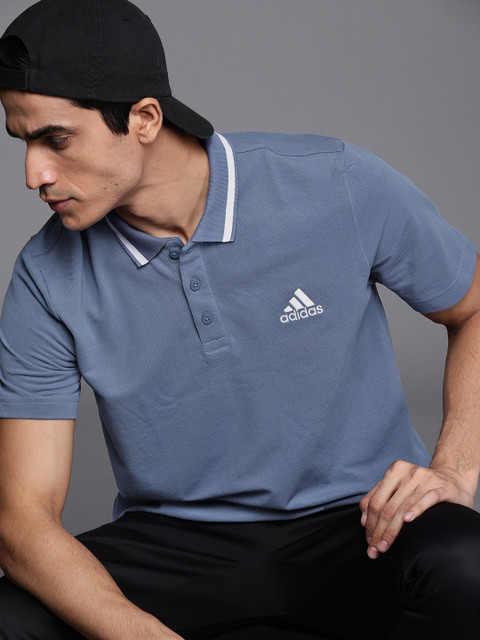 

ADIDAS Men Blue Brand Logo SL PQ PS Polo Collar Pure Cotton T-shirt