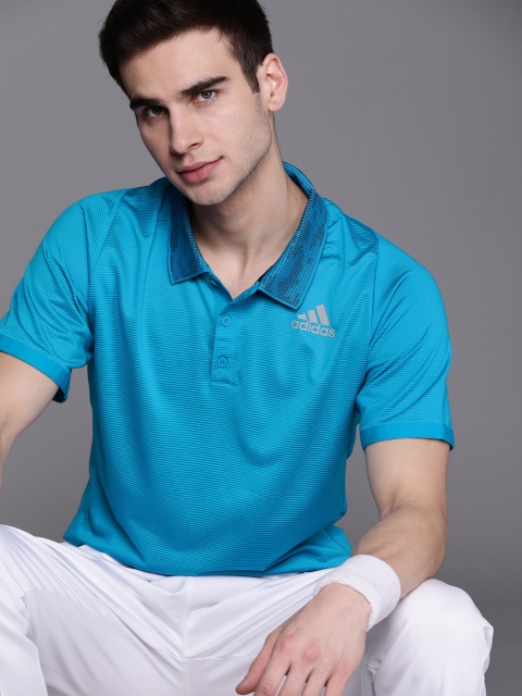 

ADIDAS Men Blue Brand Logo Polo Collar Slim Fit Tennis Freelift Sustainable T-shirt