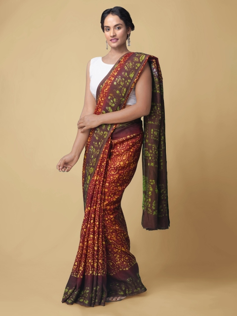 

Unnati Silks Maroon & Green Batik Silk Blend Saree