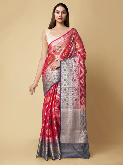 

Unnati Silks Red Woven Design Brocade Sustainable Silk Cotton Banarasi Saree