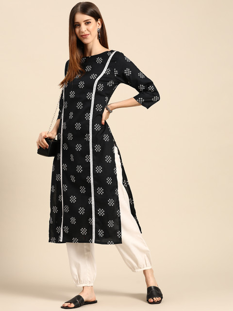 

Anouk Women Black Ethnic Motifs Printed Pure Cotton Kurta with Salwar