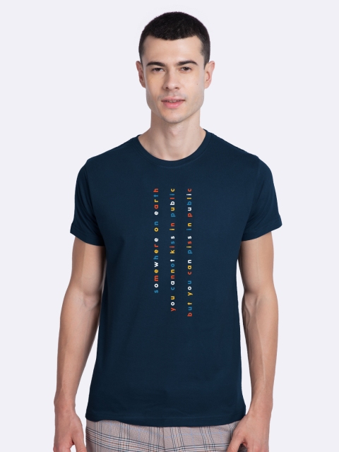 

Bewakoof Men Blue Typography Printed T-shirt