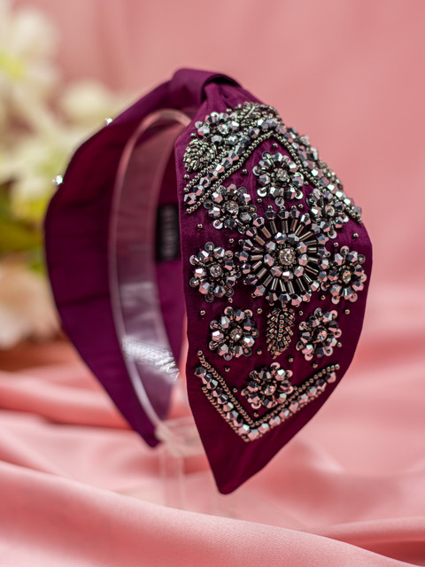 

Bellofox Women Burgundy & Gunmetal-Toned Embellished Hairband