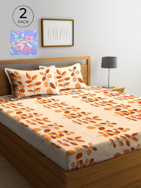 

KLOTTHE Set of Floral 210 TC 2 King Bedsheet with 4 Pillow Covers, Blue