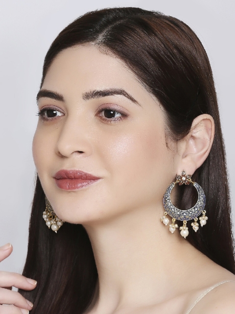 

OOMPH Blue & Gold-Toned Enamel Chandbalis Earrings