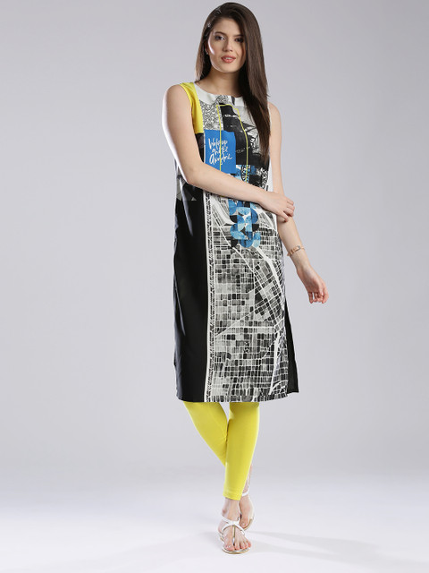 

W Women Off-White & Black Printed Kurta