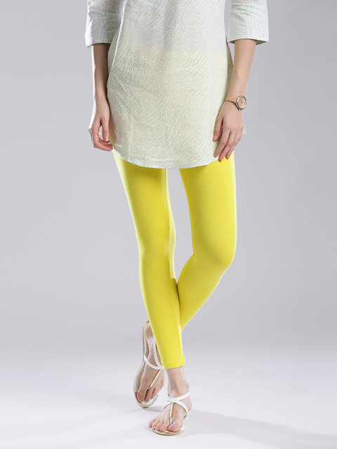 

W Women Yellow Solid Ankle-Length Leggings