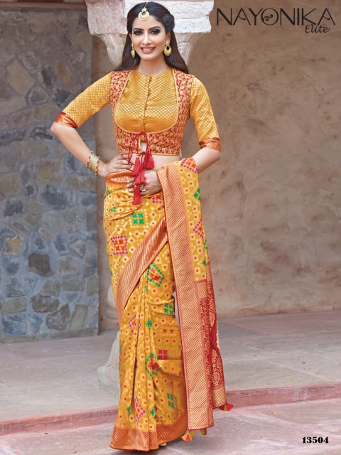 

all about you Yellow & Red Woven Design Brocade Saree