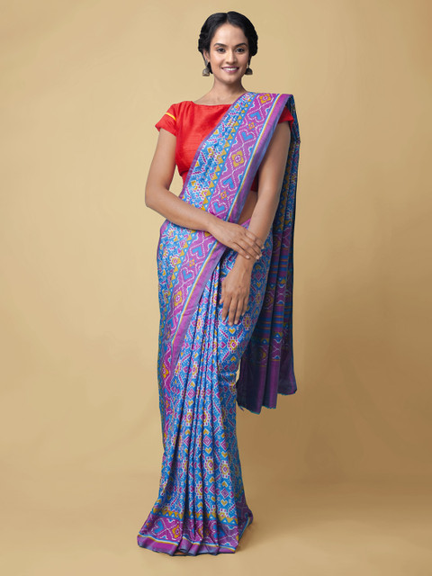 

Unnati Silks Violet & Pink Woven Design Silk Blend Patola Saree