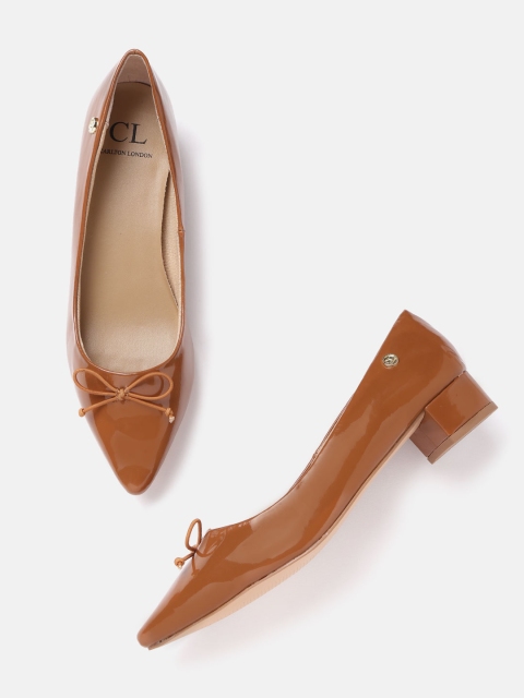 

Carlton London Women Tan Brown Solid Patent Finish ballerinas with Bow Detail