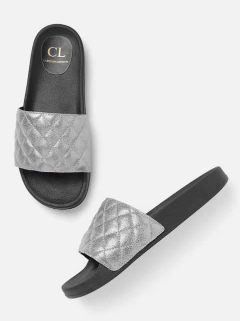 

Carlton London Women Silver-Toned Quilted Open Toe Flats