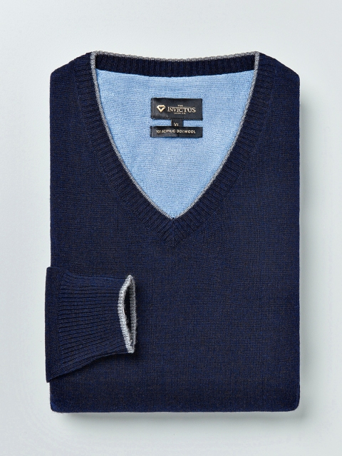 

INVICTUS Men Navy Solid Sweater, Navy blue