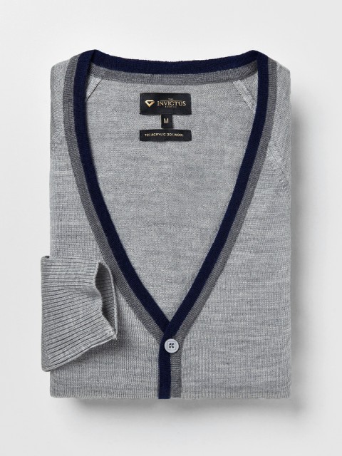 

INVICTUS Men Grey Melange Solid Cardigan