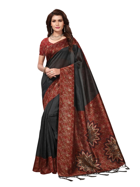 

KALINI Black & Rust Woven Design Art Silk Saree