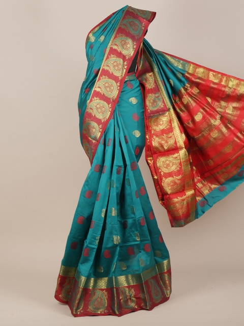 

Pothys Teal & Red Woven Design Cotton Blend Saree