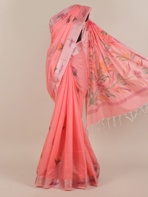 

Pothys Pink Floral Cotton Blend Saree