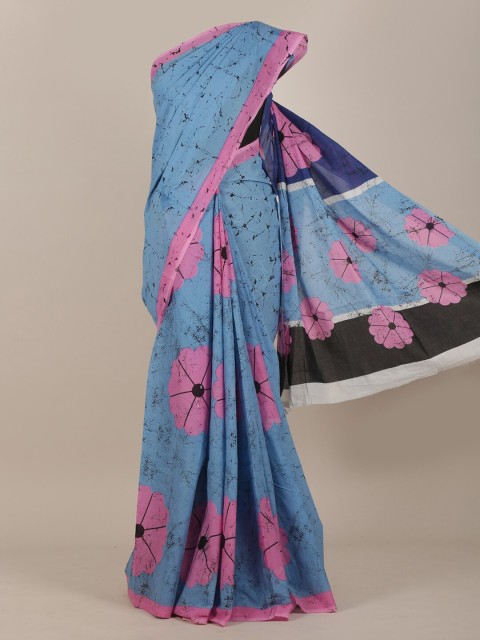 

Pothys Blue & Pink Floral Cotton Blend Saree