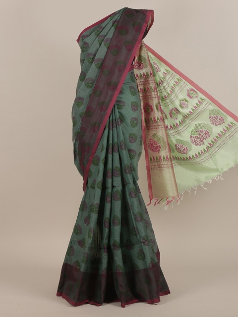 

Pothys Green & Red Floral Cotton Blend Saree