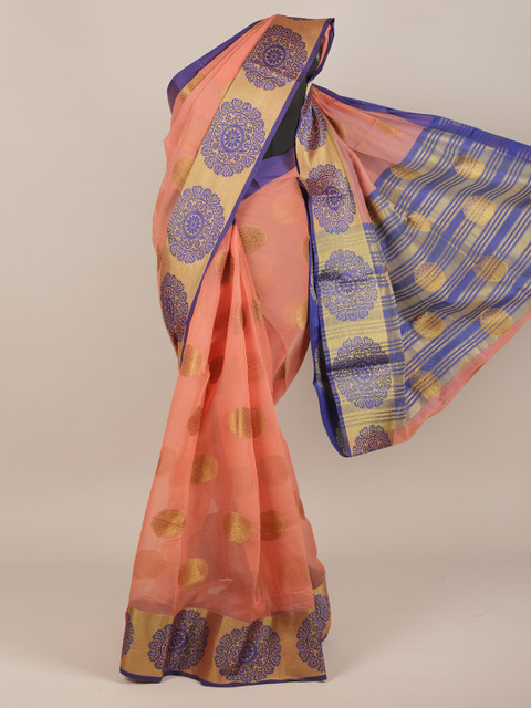 

Pothys Peach-Coloured & Blue Woven Design Cotton Blend Saree