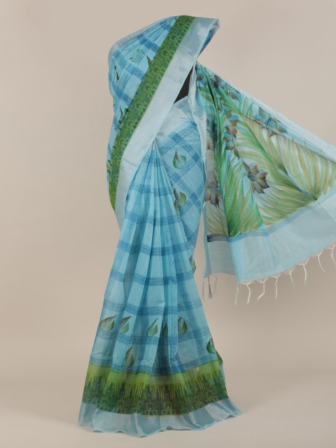 

Pothys Blue Checked Cotton Blend Saree