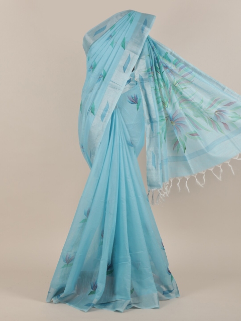 

Pothys Blue Floral Cotton Blend Saree