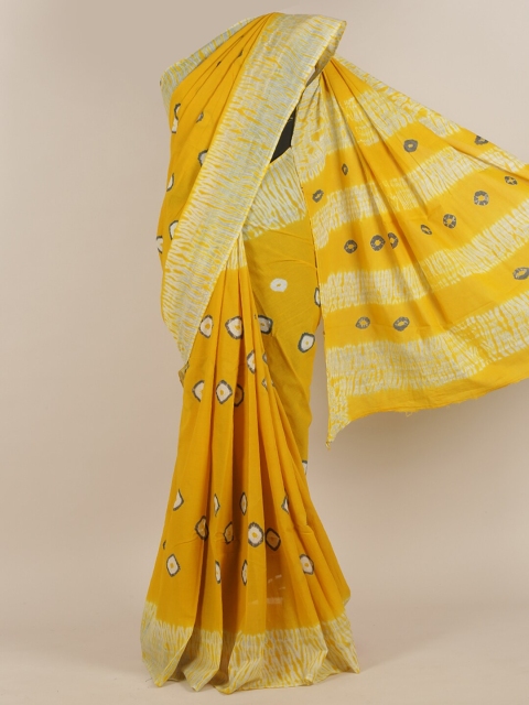 

Pothys Yellow & White Cotton Blend Saree
