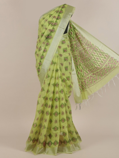 

Pothys Green Floral Cotton Blend Saree