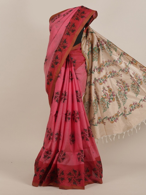 

Pothys Pink Floral Cotton Blend Saree