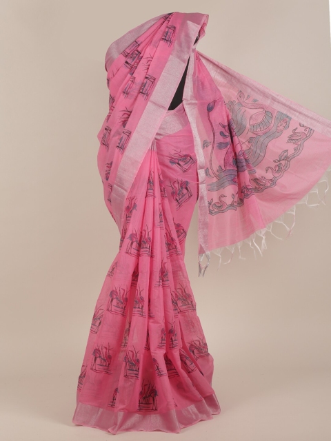 

Pothys Pink Cotton Blend Saree