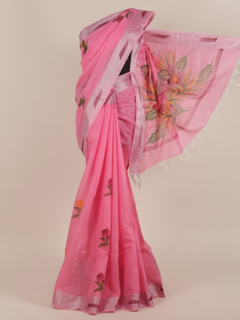 

Pothys Pink Floral Cotton Blend Saree