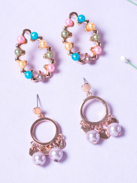 

Golden Peacock Set Of 2 Rose Gold Contemporary Drop Earrings