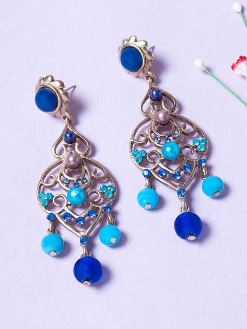 

Golden Peacock Silver & Blue Contemporary Drop Earrings
