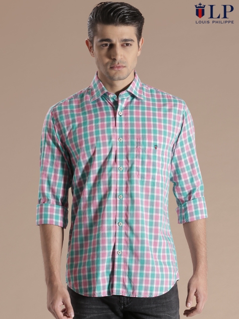 

Louis Philippe Sport Green & Pink Checked Union Slim Fit Casual Shirt