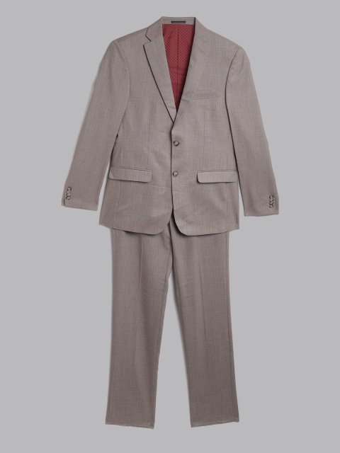 

Louis Philippe Men Beige Self Striped Ultra Fit Single-Breasted Two Piece Suit