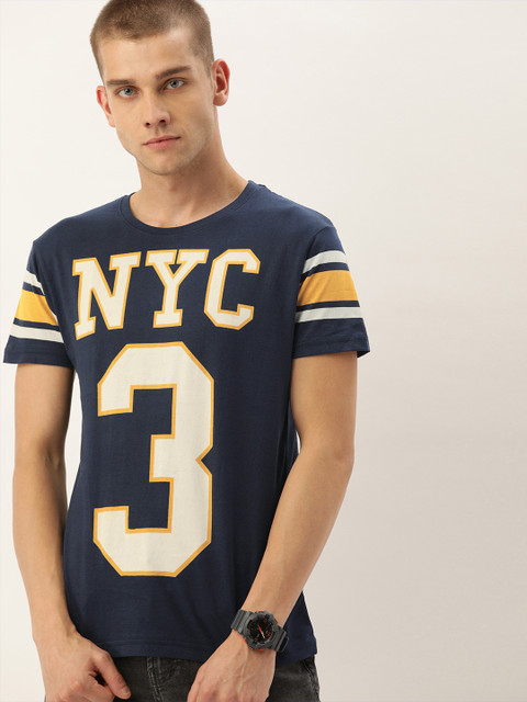 

Difference of Opinion Men Navy Blue Printed Pure Cotton T-shirt