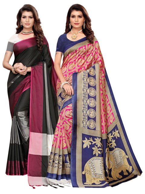 

KALINI Pack of 2 Printed Art Silk Sarees, Multi