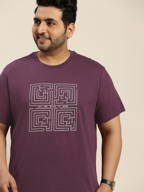 

Sztori Men Plus Size Purple & White Printed Pure Cotton T-shirt